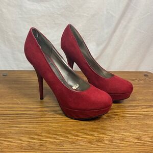 Mossimo Platform Pumps Heels Suede Burgundy Stiletto Career 7.5 Tomato‎ Girl